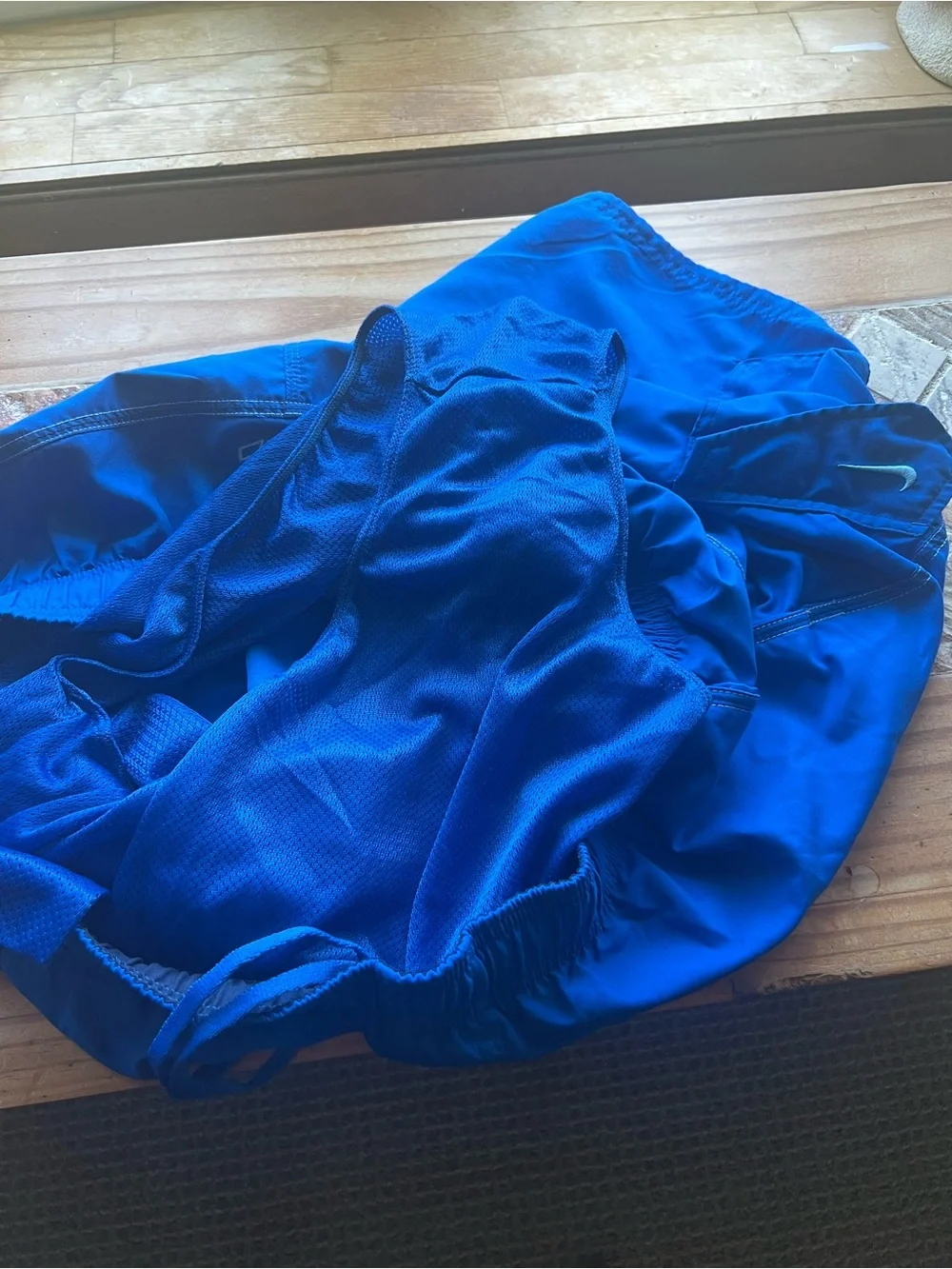 Nike Men's Swim Shorts 2XL Blue Solid Mesh Lined Drawstring Pockets # 351